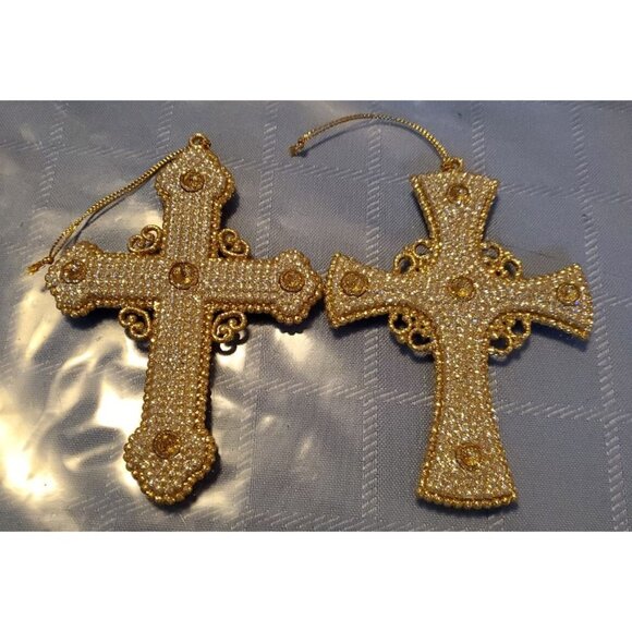 Set of 2 Elegant 4.5" Cross Glitter Ornament Window Hangar - Picture 1 of 4